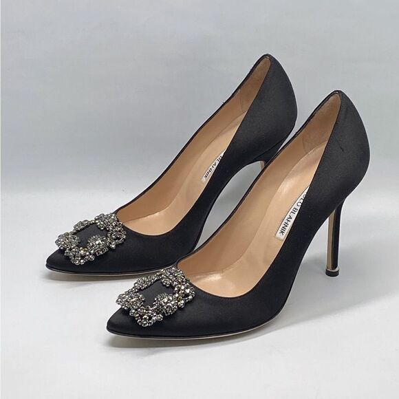 Manolo Blahnik Hangisi 105 Embellished Satin Pumps size 38 - Picture 6 of 14